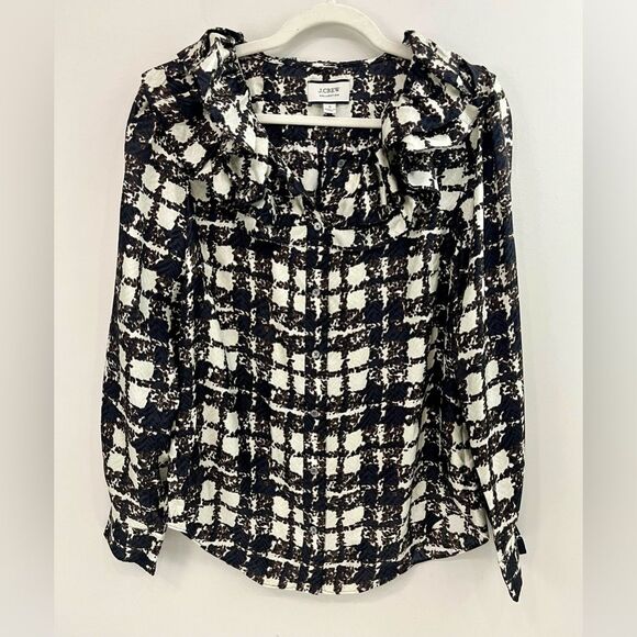 J. Crew Collection 100% Silk Twill Ruffle-Collar Long Sleeve Top Size S - Picture 1 of 10